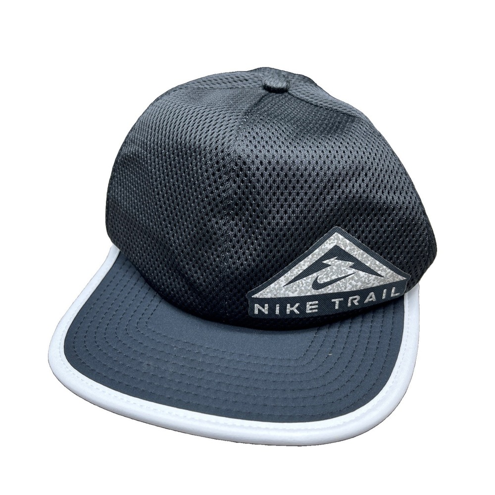 Nike Trail Pro Dri Fit Unisex Running Cap Adjustable Hat Black Mesh Black White